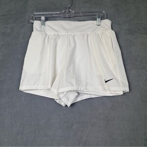 Nike White Women's 2-in-1 Athletic Shorts with Black Swoosh